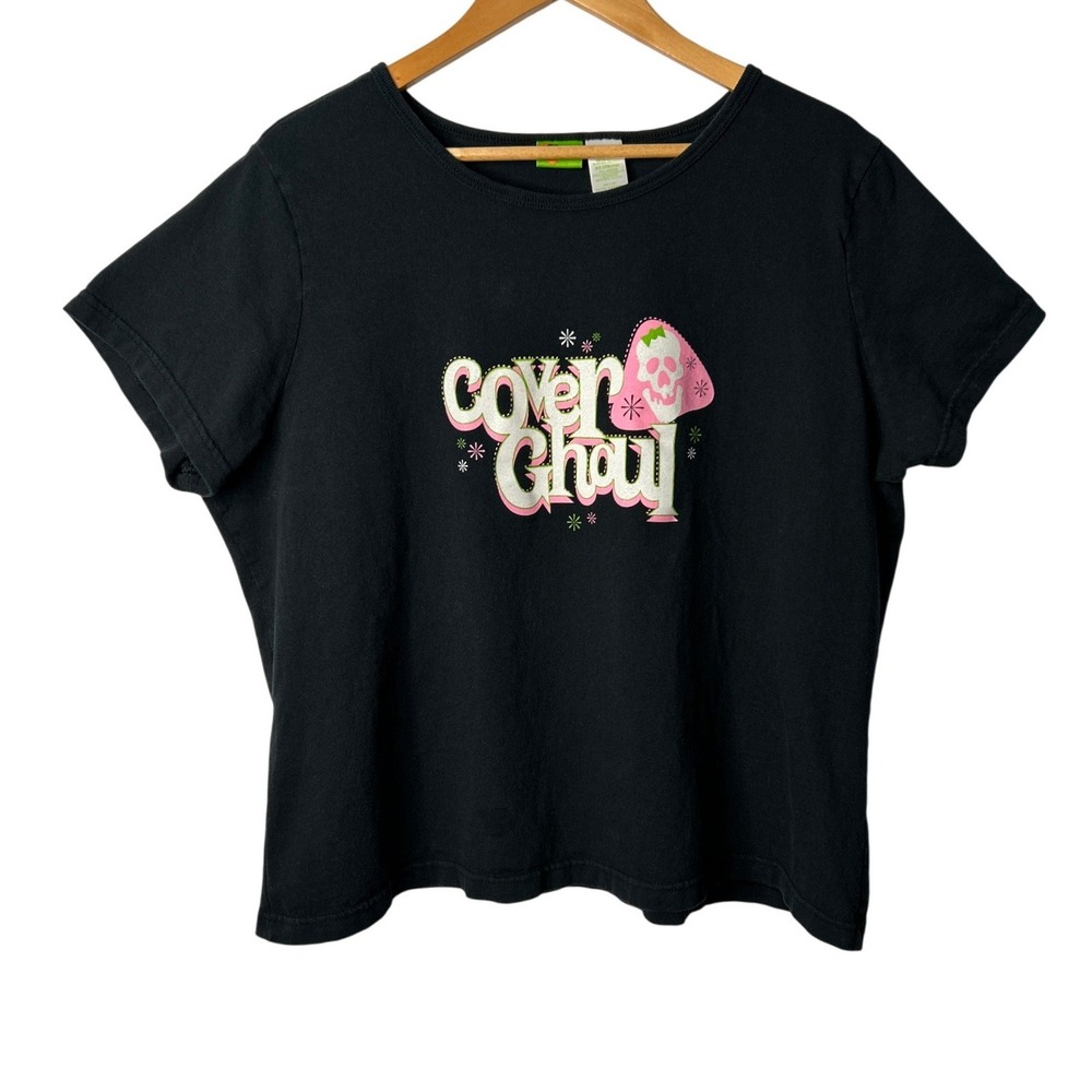 Vtg Y2K Cover Ghoul Halloween Skull Mushroom Graphic Tee XL/1X Boxy Pastel Goth - Picture 1 of 12